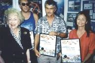 Florida Keys Mayor Wilhelmina Harvey awards DeeVon and Craig Quirolo Conch Award in 1987